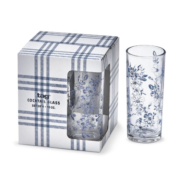 Cottage Floral Cocktail/Drinking Glasses - Set of 4 - 10oz