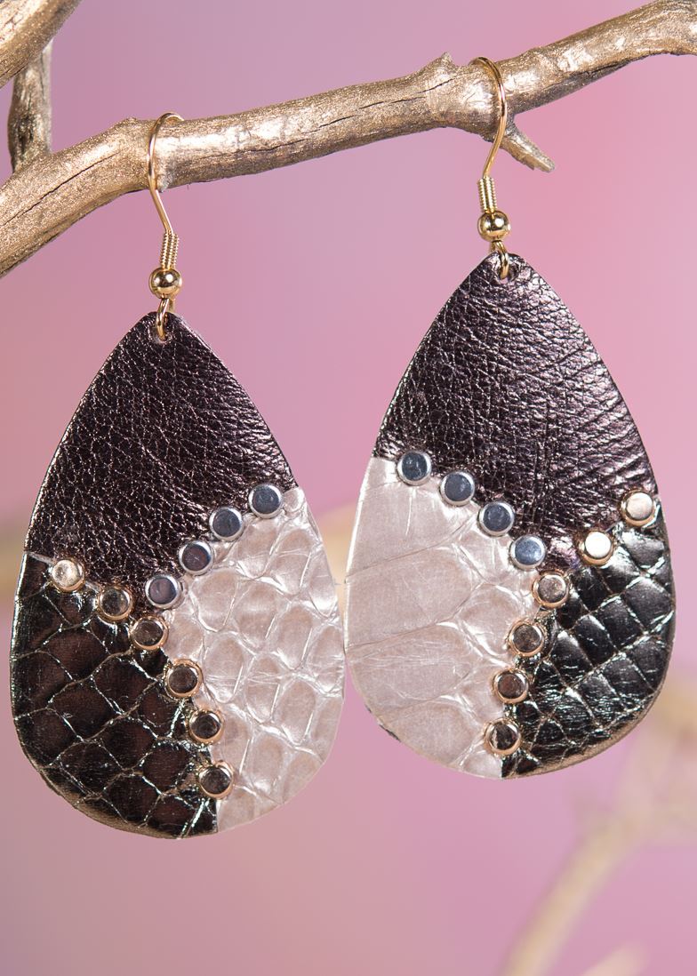Leather Studded Teardrop Earrings - AMANDA BLU