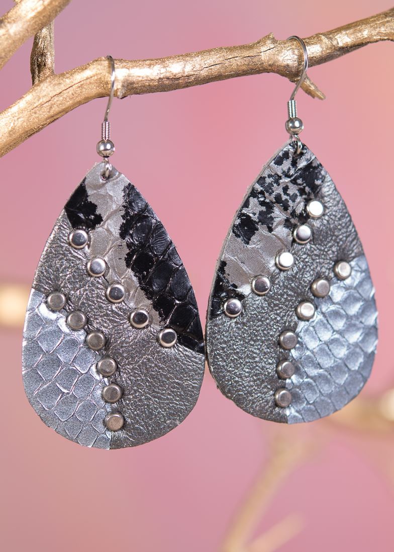 Leather Stud Teardrop Denim - AMANDA BLU