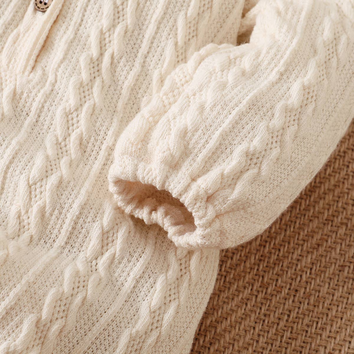 Solid Knitted Button Design Long-sleeve Baby Jumpsuit: 3-6 Months / White