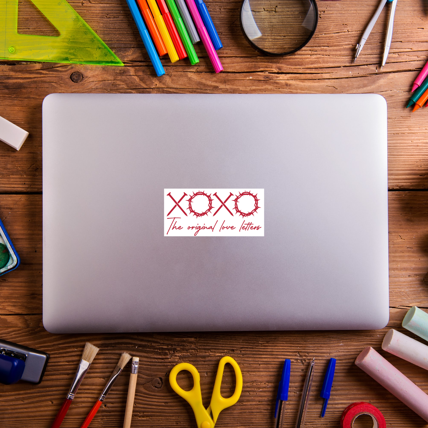 4" Jesus XOXO Cross Christian crown thorns laminated sticker