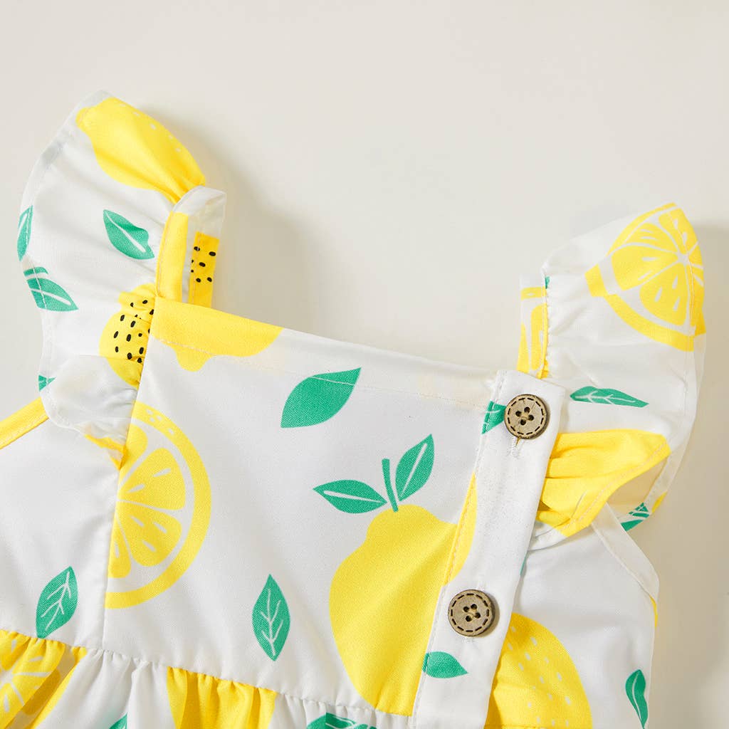 1pc Baby Girl Plaid&Lemon&Fruit Sweet Dress: Yellow / 9-12 Months