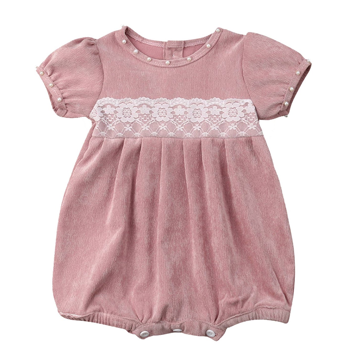 Corduroy Pearl Lace Baby Jumpsuit: Pink / 3-6 Months
