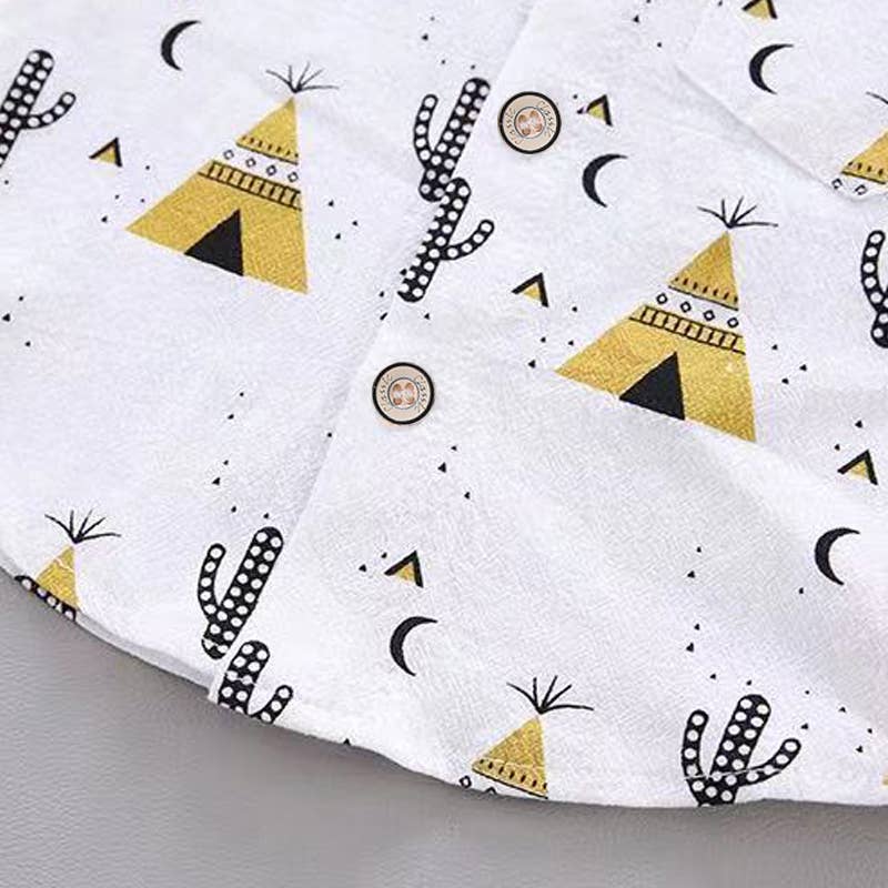 Cactus Print Short-sleeve Shirt and Pants Set: Blue / 9-12 Months