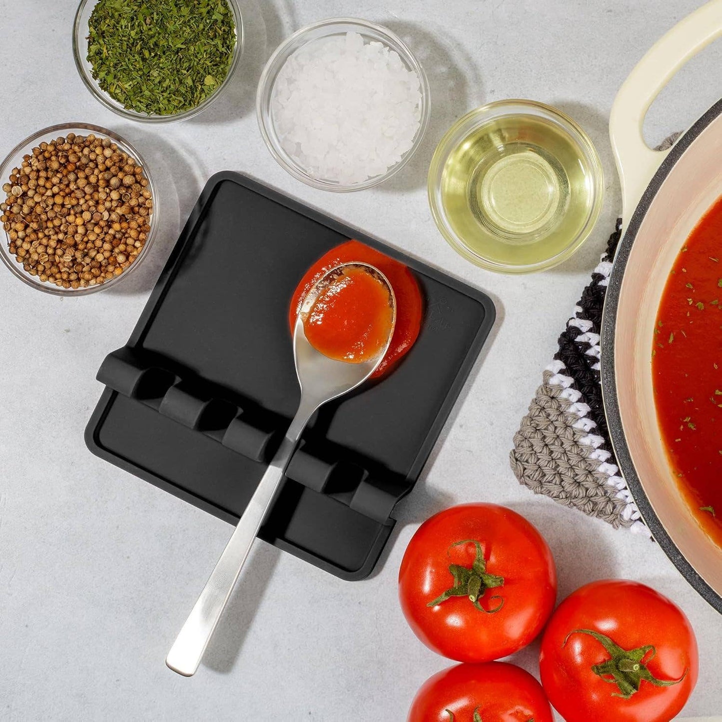 Silicone Utensil Rest with Drip Pad for Multiple Utensils: Chive Blossom