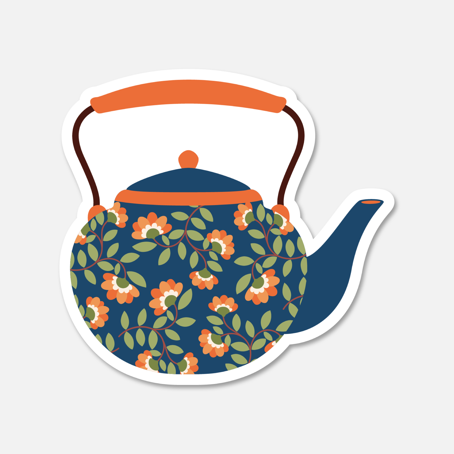 Blue and Orange Ivy Teapot Sticker