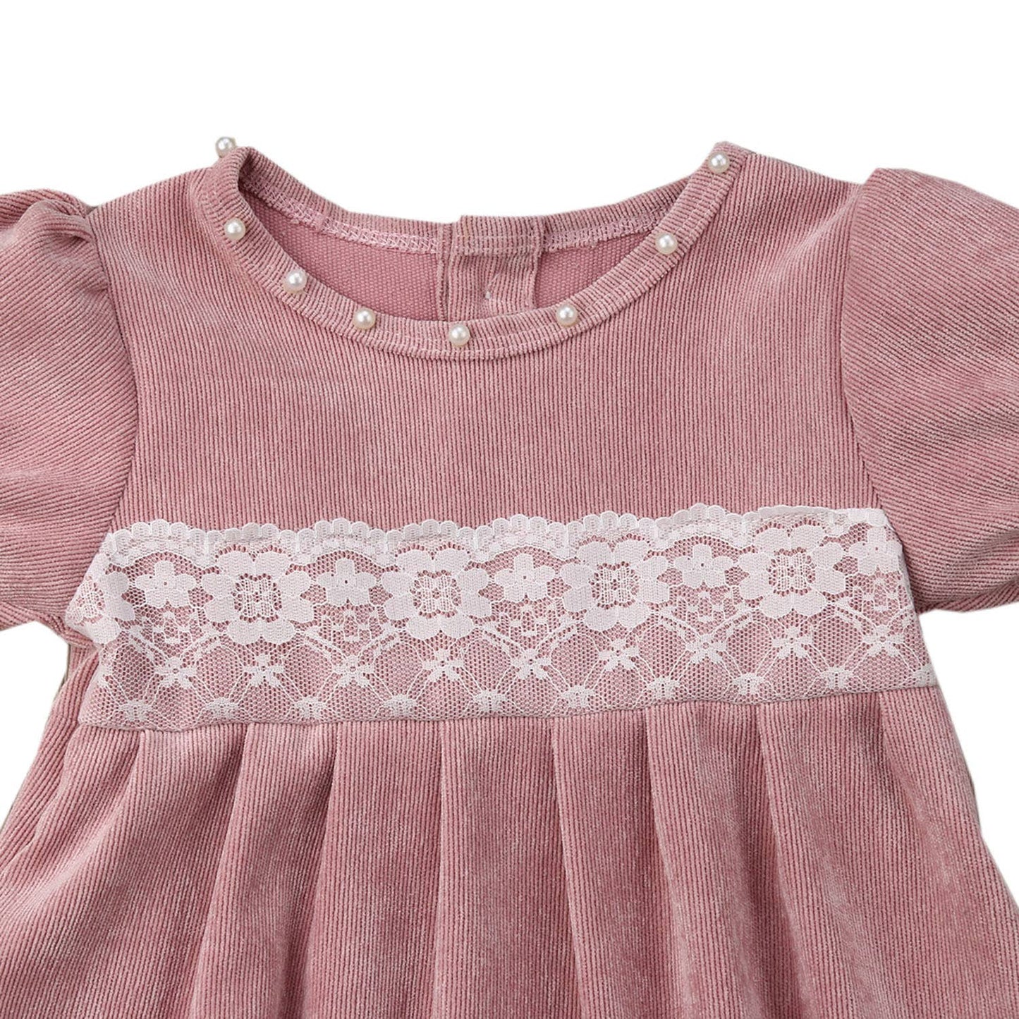 Corduroy Pearl Lace Baby Jumpsuit: Pink / 6-12 Months