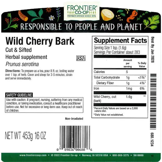 Wild Cherry Bark, Cut and Sifted
