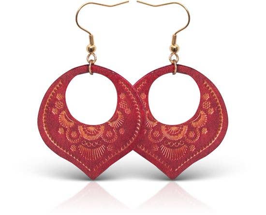 Stamped Leather Earring - Red - AMANDA BLU