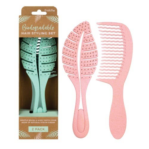 Fraiche Biodegradable Hair Styling set (2 pack): Pink/Minty Green