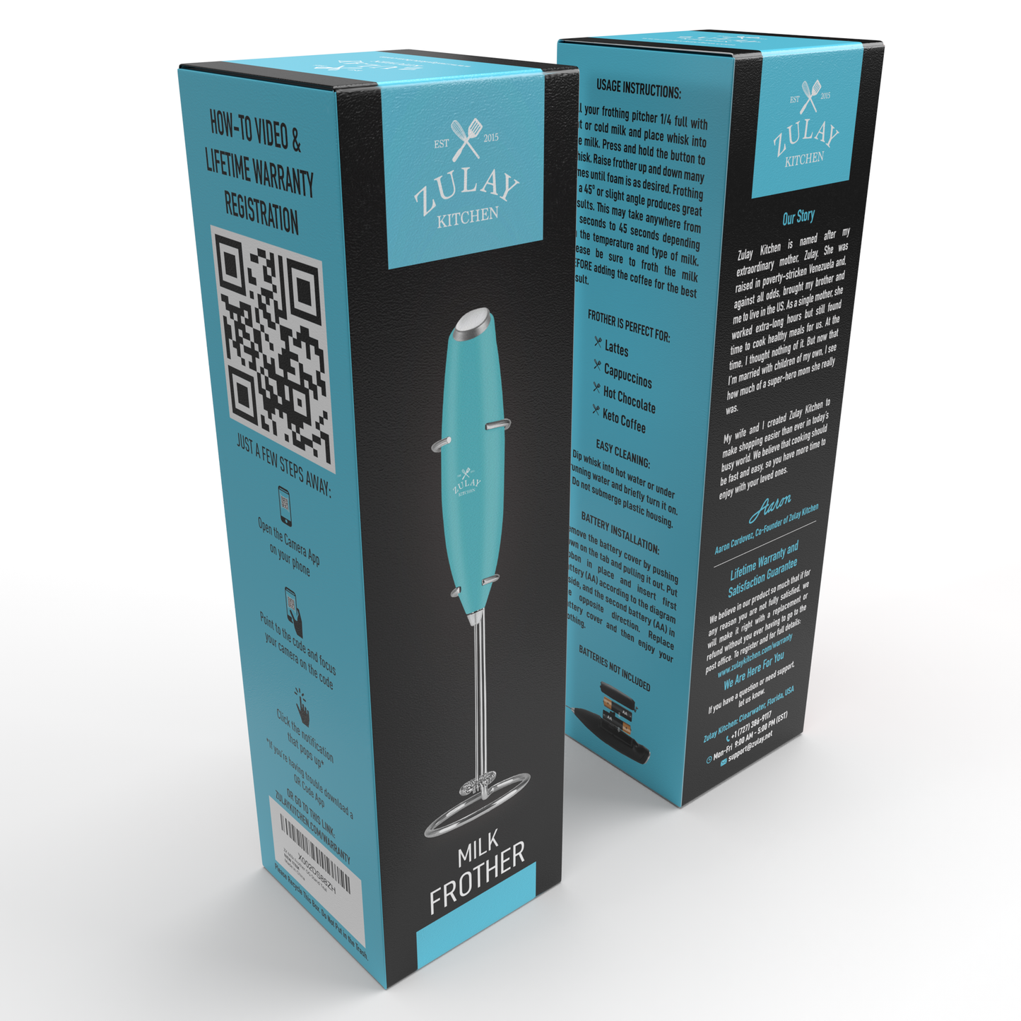 Powerful Handheld Milk Frother - With Stand: Black