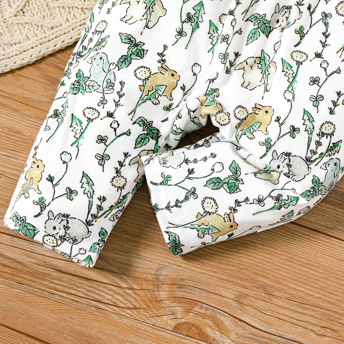 Baby Girl All Over Rabbit Solid Ribbed V Neck Jumpsuit: 0-3 Months / GrayGreen