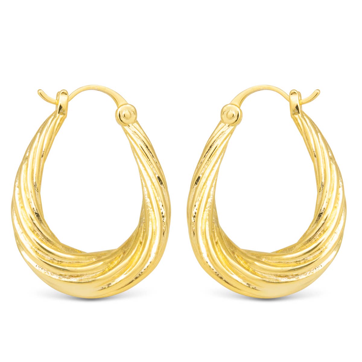 Lucy Polished Chunky Twisted Rib Oval Hoop - Gold - AMANDA BLU
