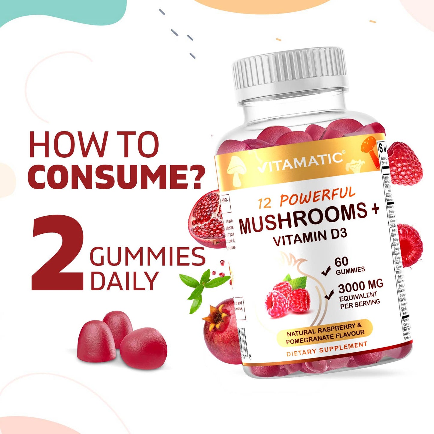 Vitamatic | Mushroom Complex with D3 | 60 Gummies
