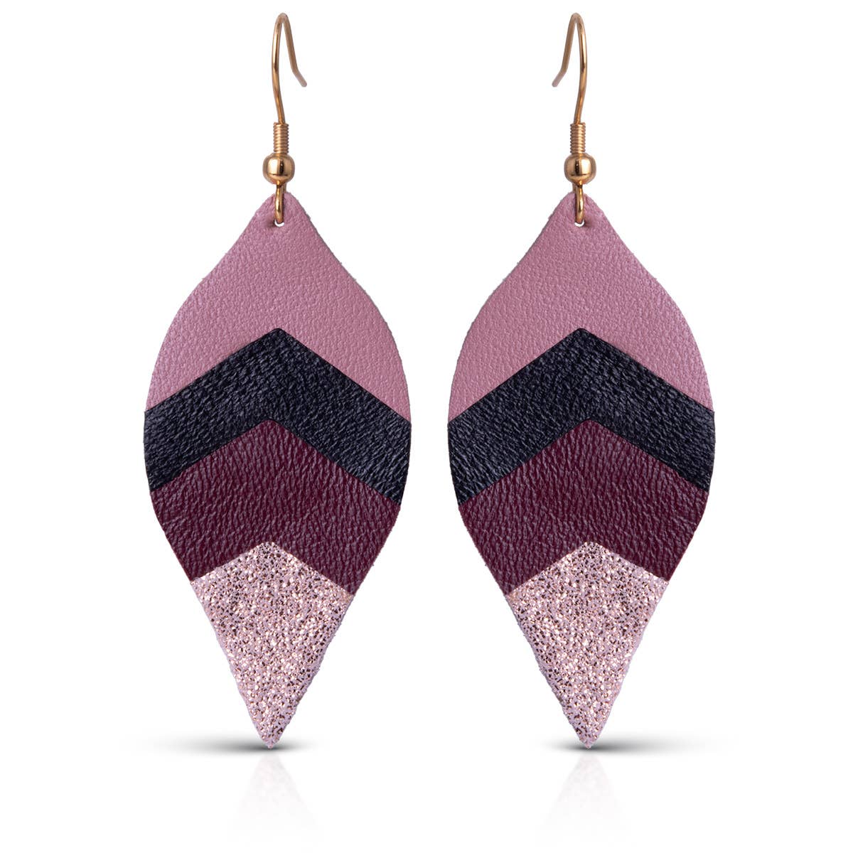 Chevron Leaf Leather Earrings - Mauve - AMANDA BLU