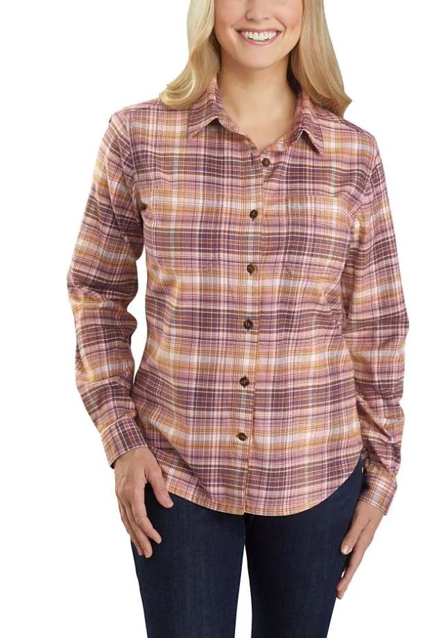 Carhartt Women's Rugged Flex Relaxed Fit Button-Up Long Sleeve Flannel Plaid Shirt