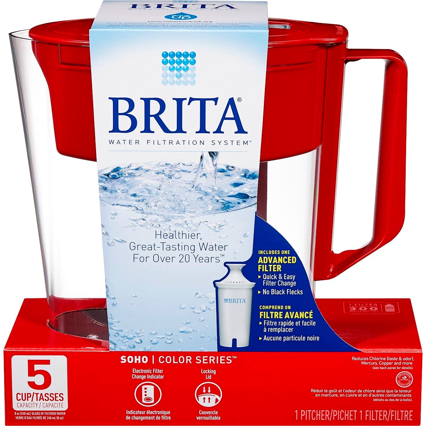 BRITA PITCHER SOHO RED 1-1/4QTS
