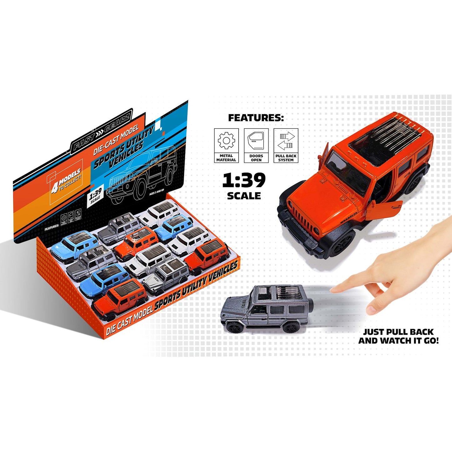 TOY SUV D-C PULL-BACK 1:48 ASTD