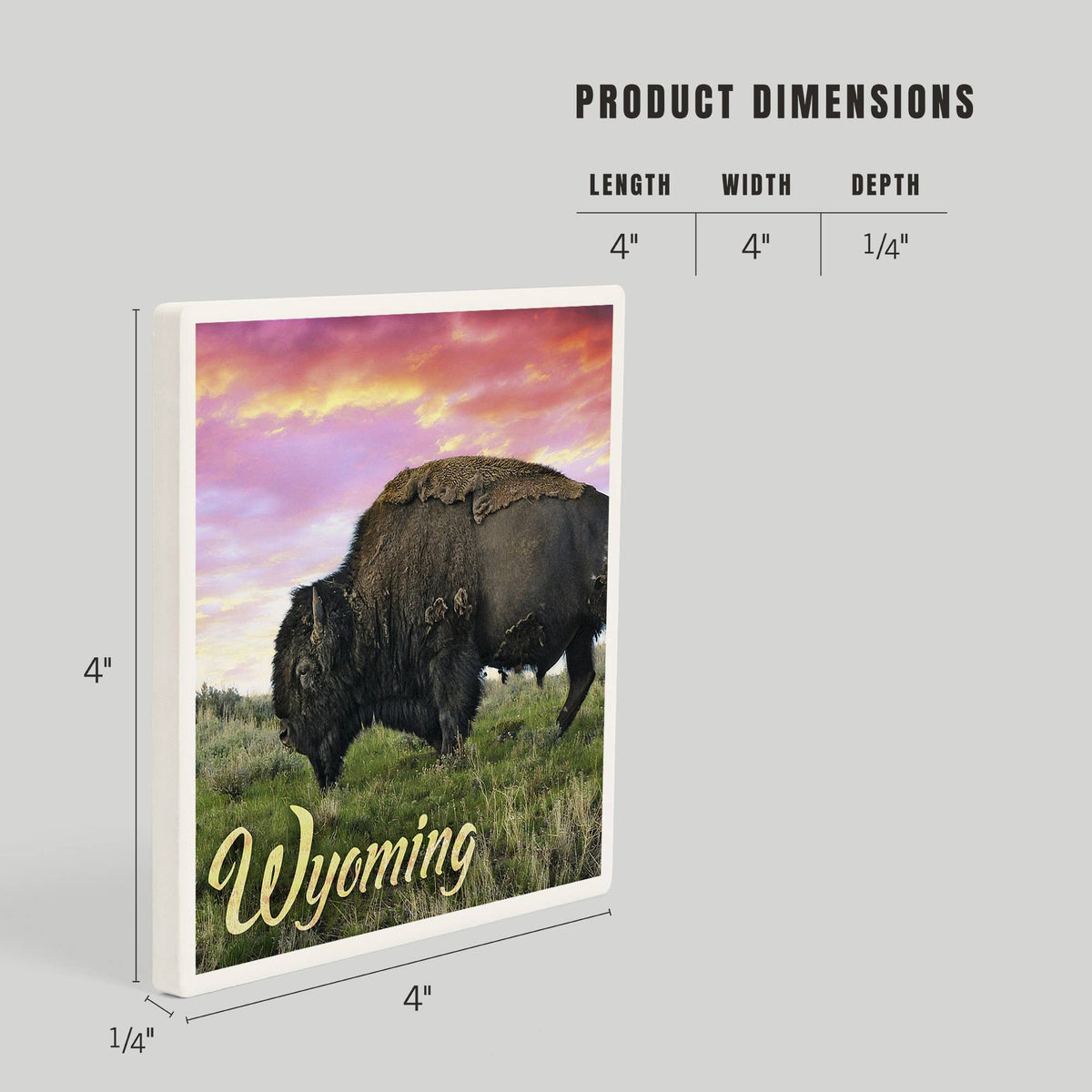 CERAMIC COASTER Wyoming, Buffalo Grazing and Sunset