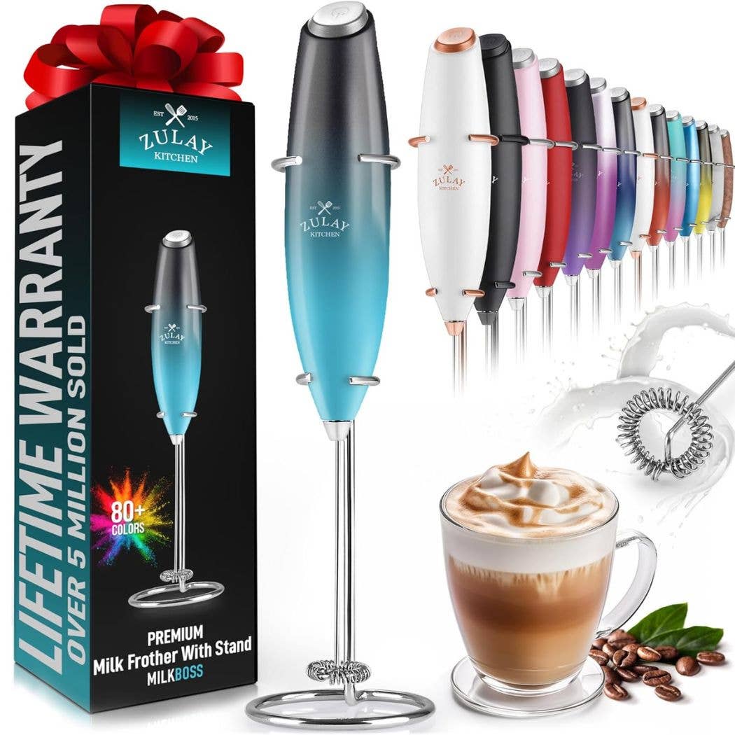 Powerful Handheld Milk Frother with Stand: Teal