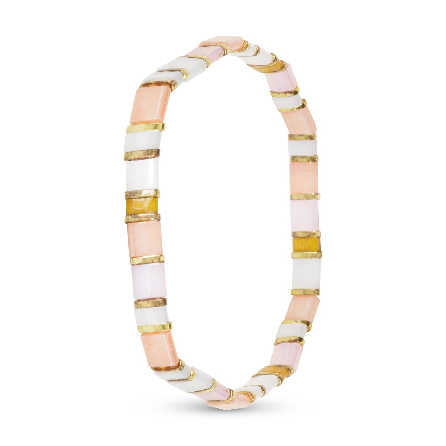 Gold Flat Bead Stretch Bracelet: Pink