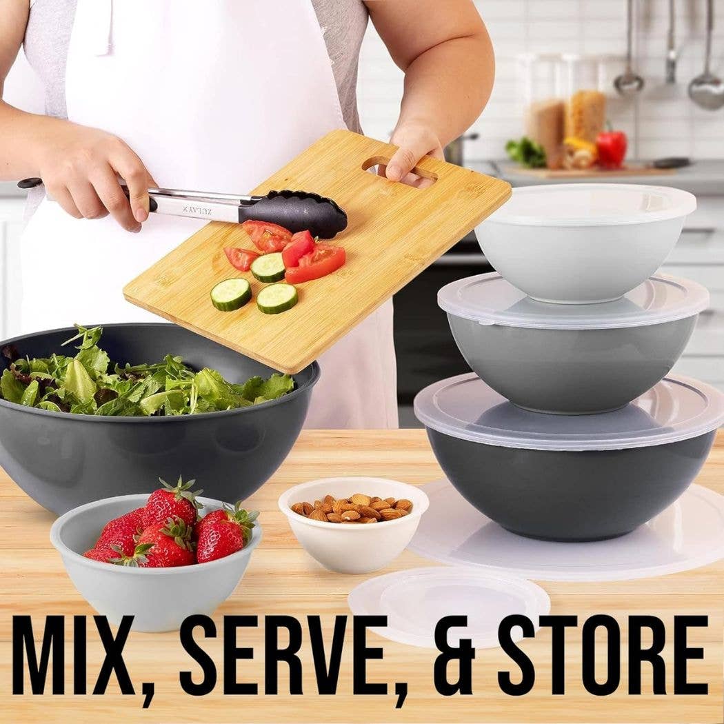 Z-MB-PL-12P-TURQ Plastic Mixing Bowls with Lids Set - 12-Piece Nesting Bowls: Turquoise Ombre
