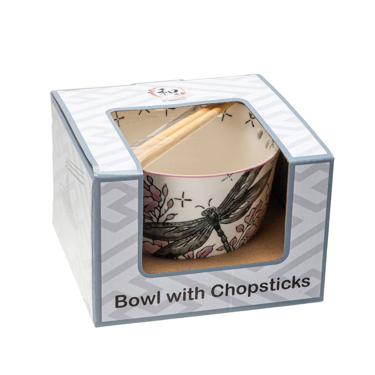 18oz 5"D Donburi Bowl With Chopsticks Set Dragonfly (4/16)