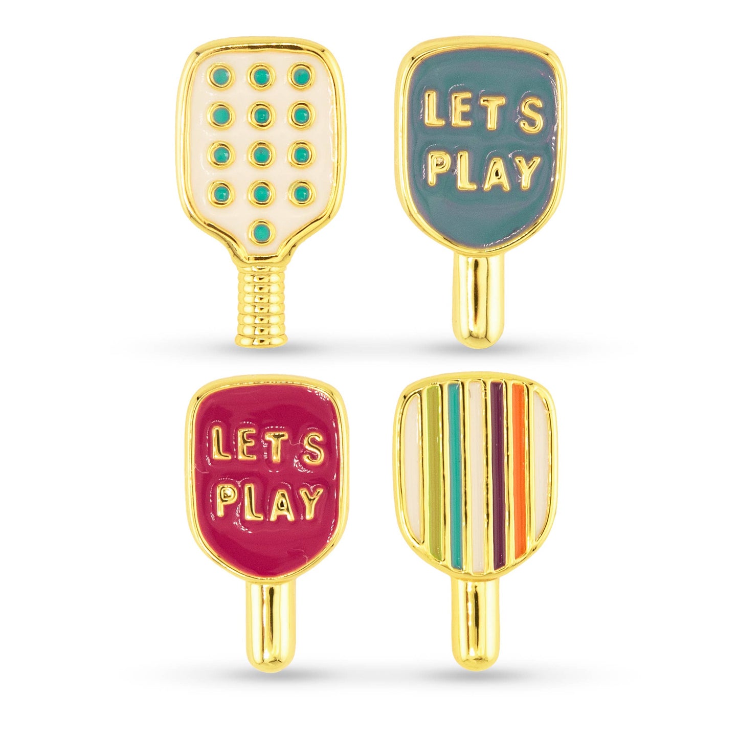 Gold Enamel Pickleball Duo Earrings
