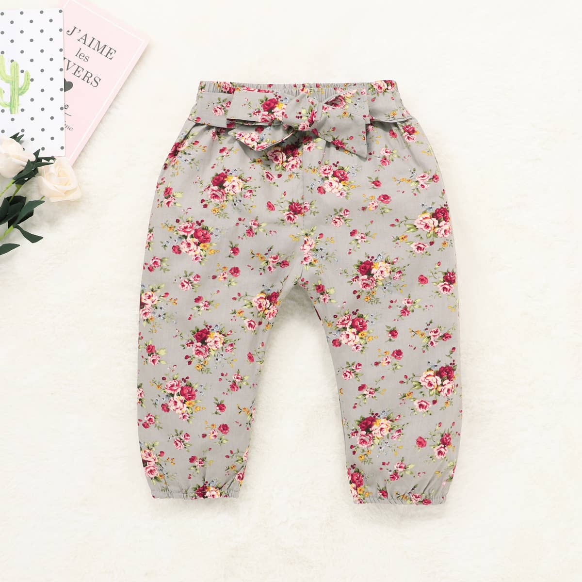 Ribbed 3pcs FloralRuffle Decor Long-sleeve Baby Set: Khaki / 12-18 Months