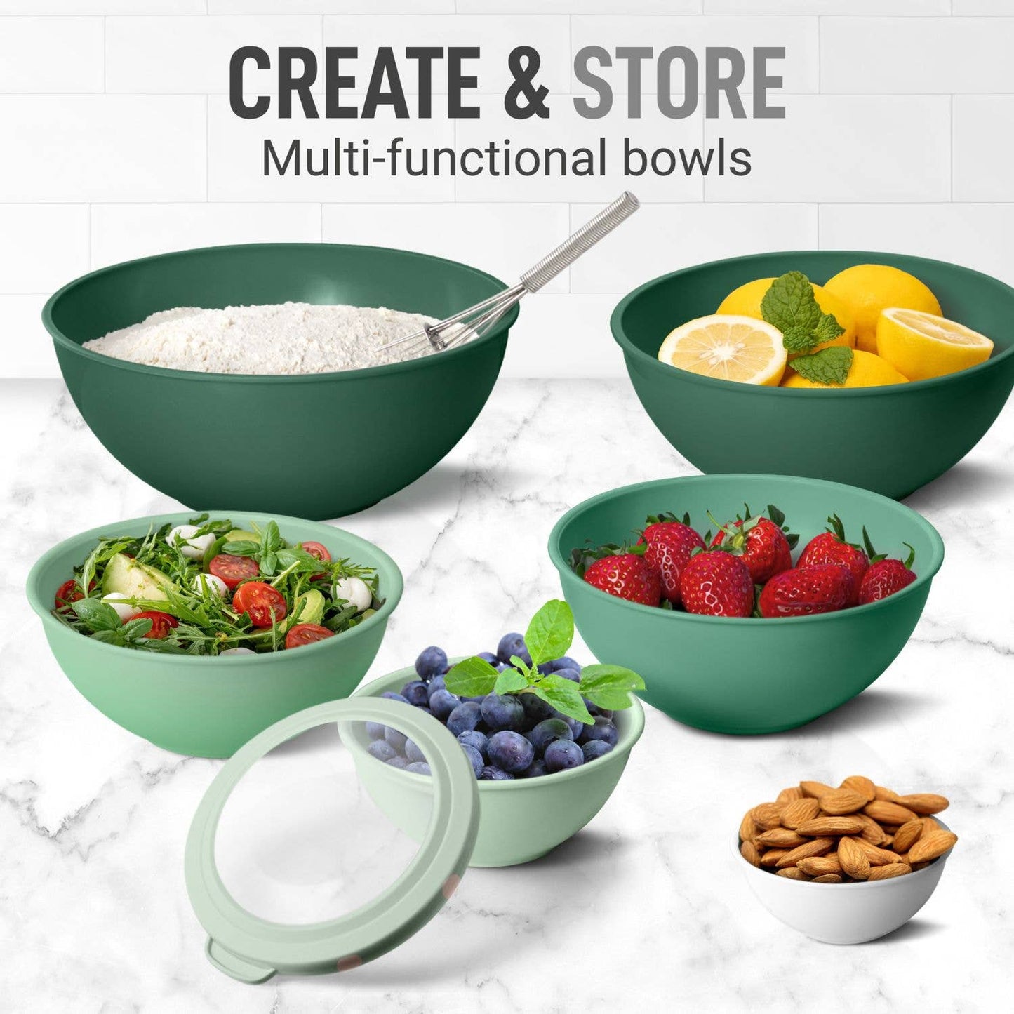 Z-MB-PL-12P-TURQ Plastic Mixing Bowls with Lids Set - 12-Piece Nesting Bowls: Turquoise Ombre