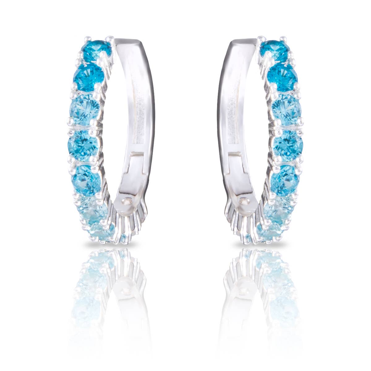 50394 Silver Aqua Ombre CZ Huggie Earrings - Silver - AMANDA BLU AG
