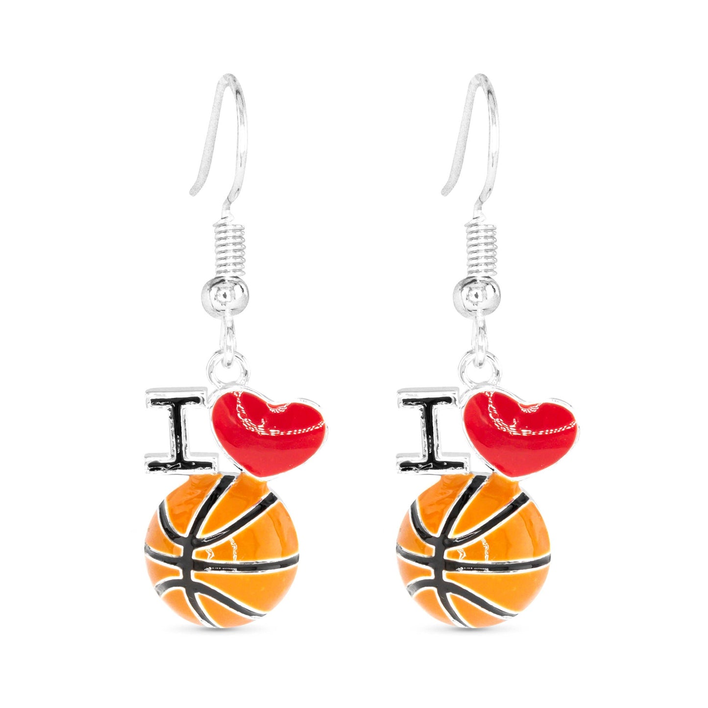 Silver I Love Sport Earrings: Basketball