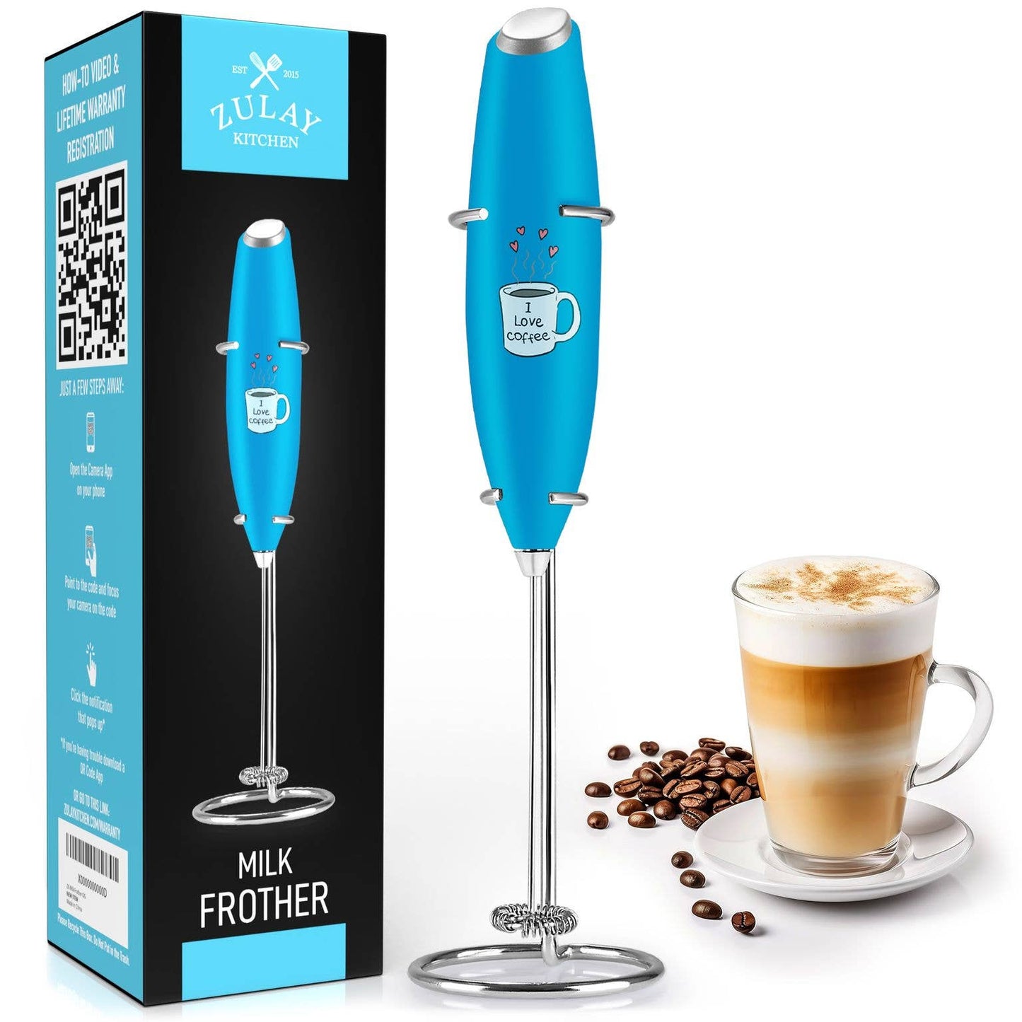 Powerful Handheld Milk Frother - With Stand: Black