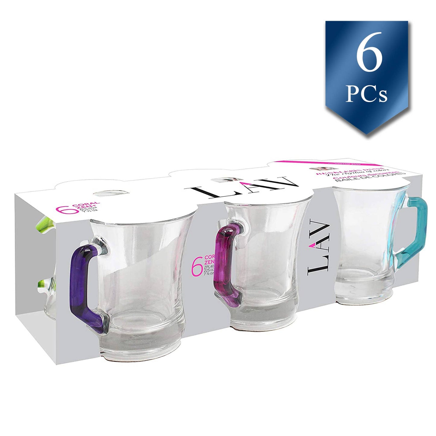 Zen Glass Coffee Mug Set with Colorful Handle, 7.6 oz