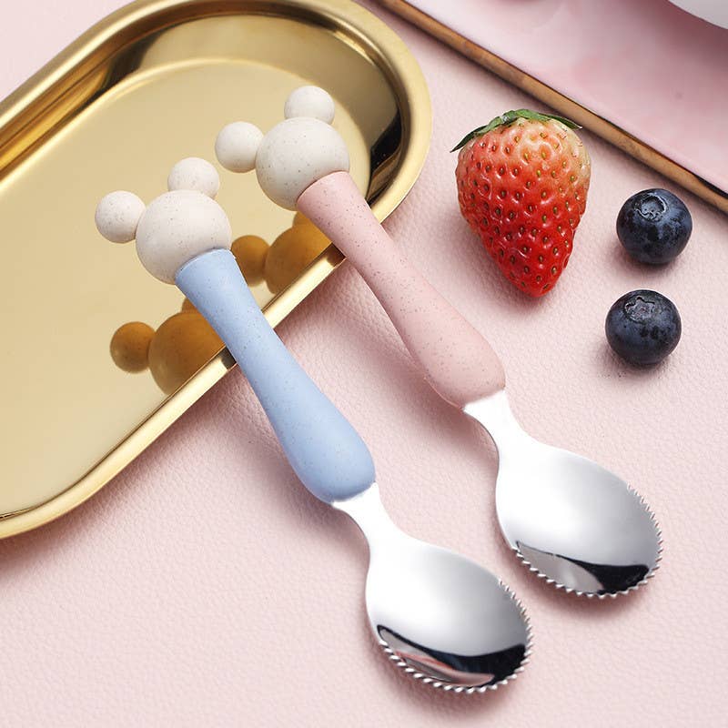 1Pc Baby Fruit Spoon Stainless Steel Mud Scraping Spoon: Blue / One Size