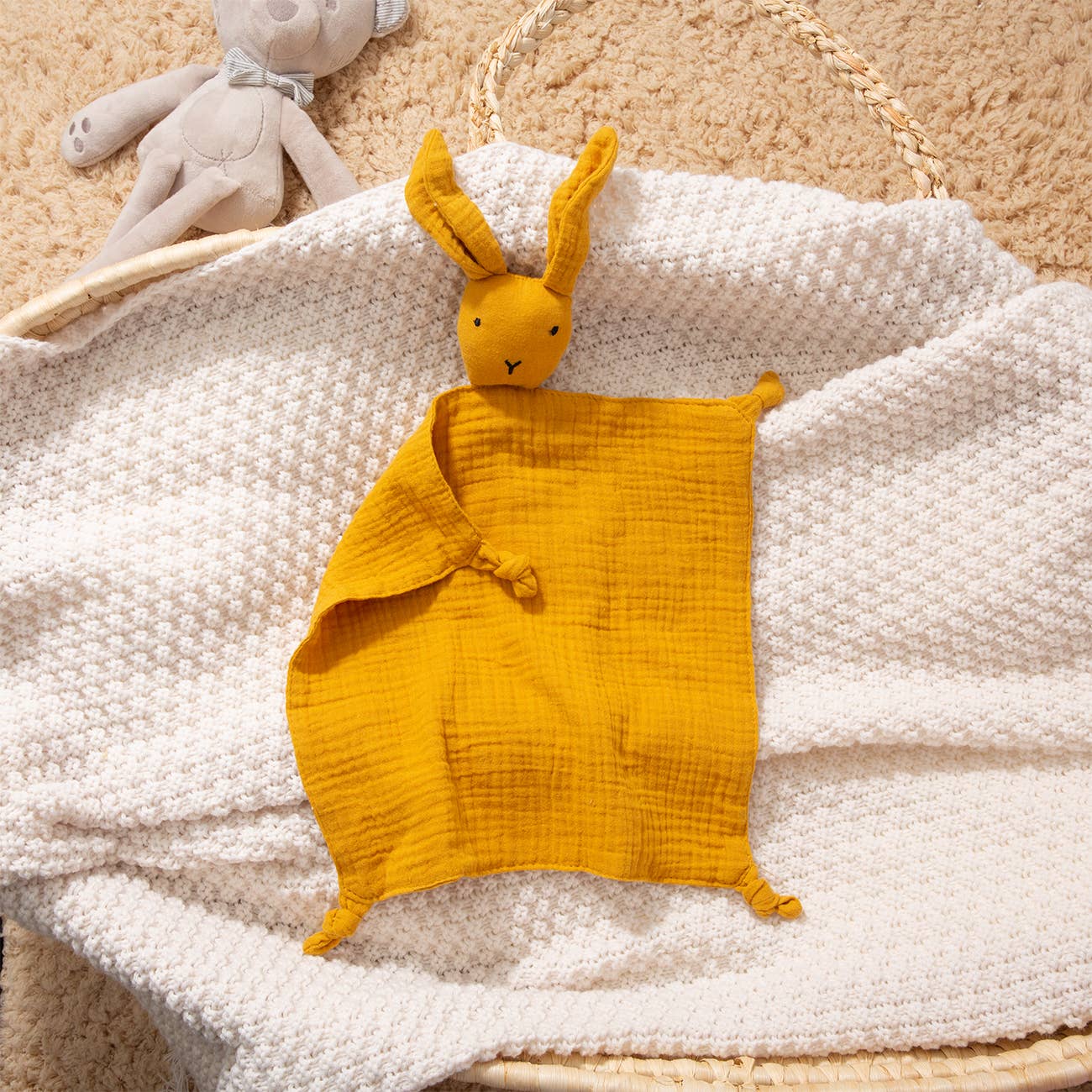 Rabbit Muslin Cotton Double-Layered Baby Drool Bib: Beige / One Size