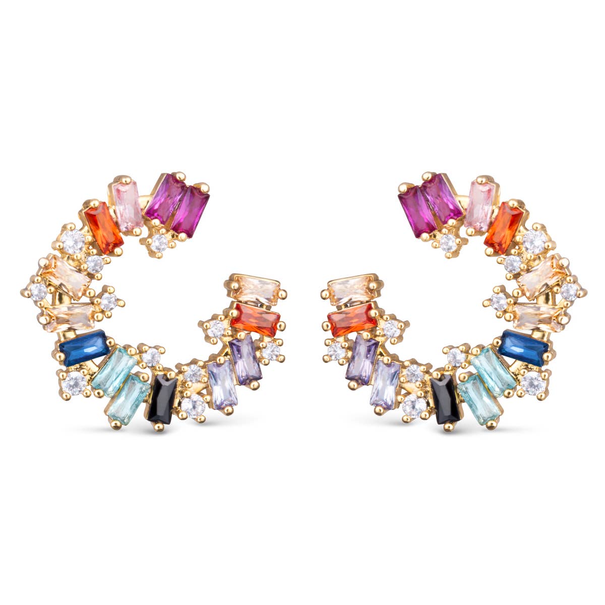 Multi-Color CZ Open Circle Earrings - Gold