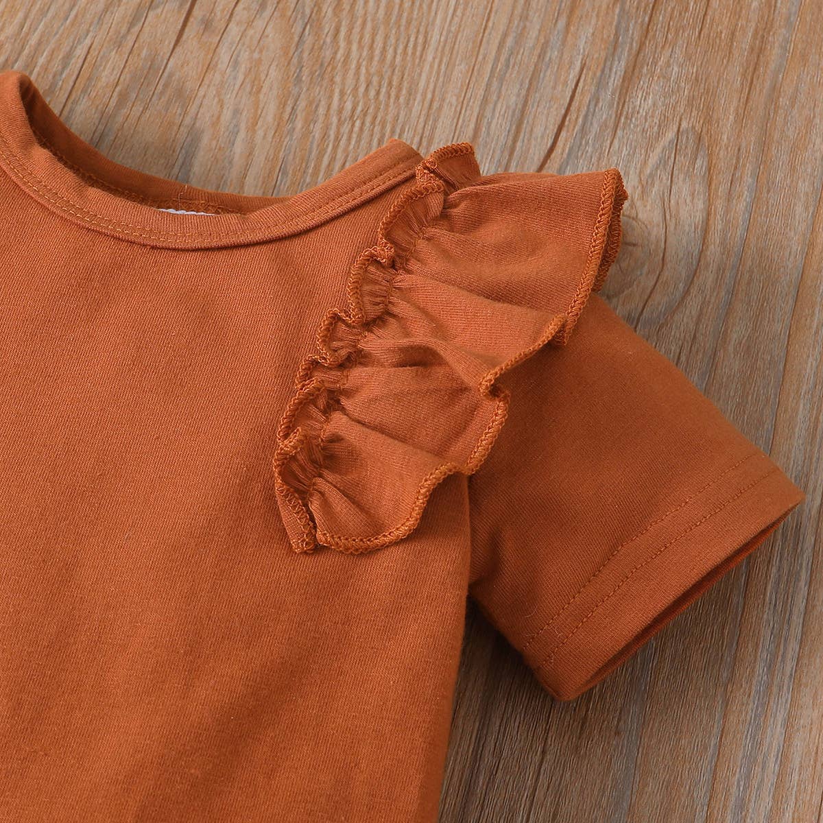 2pcs Baby Girl 95% Cotton Trim Romper and Flared Pants Set: 0-3 Months / Brown