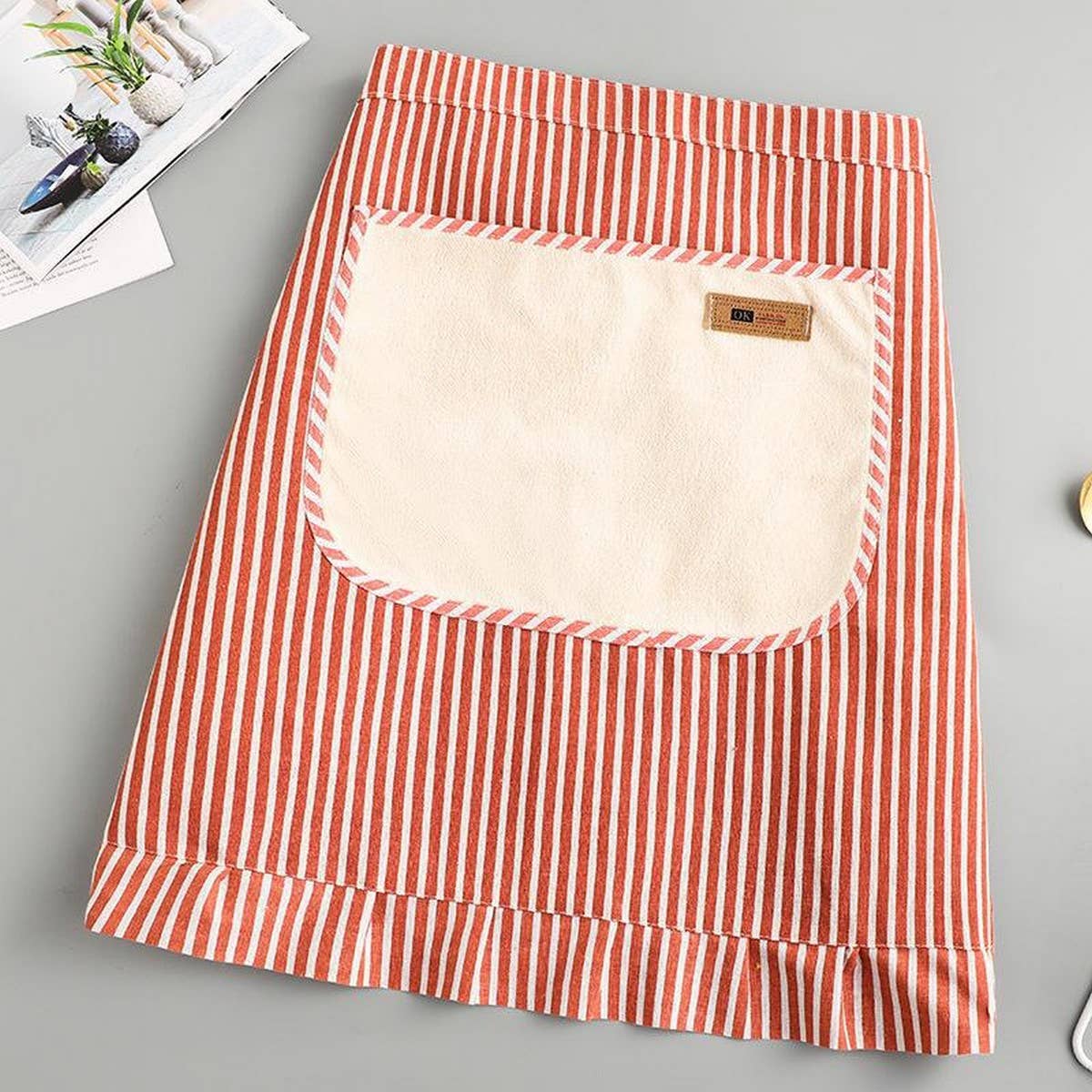 Stripe Half-length linen cooking Apron with pockets_CWMM2033: Blue / (OS) 1