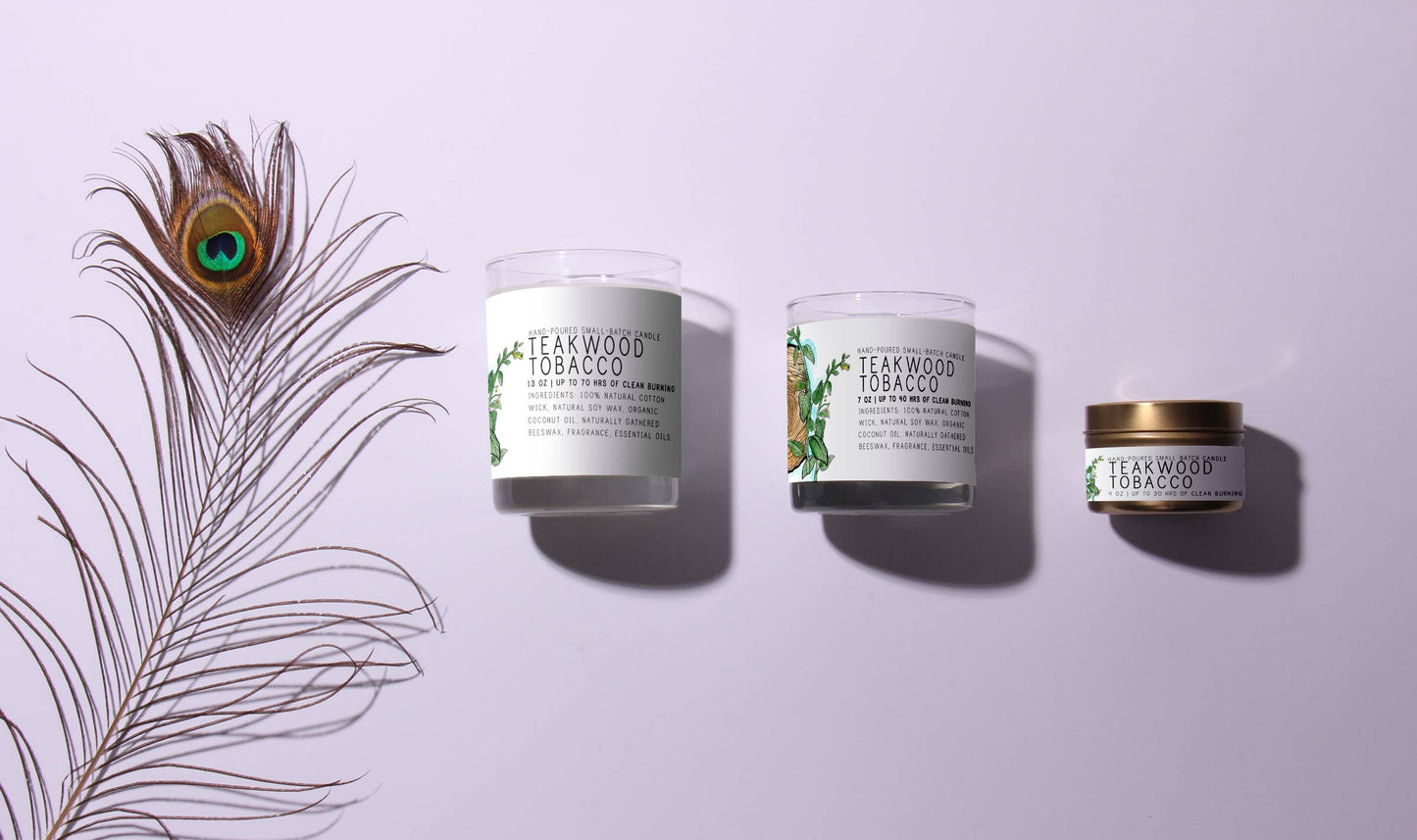 Teakwood Tobacco - Just Bee Candles: 13 oz (up to 60 hrs of clean burning)