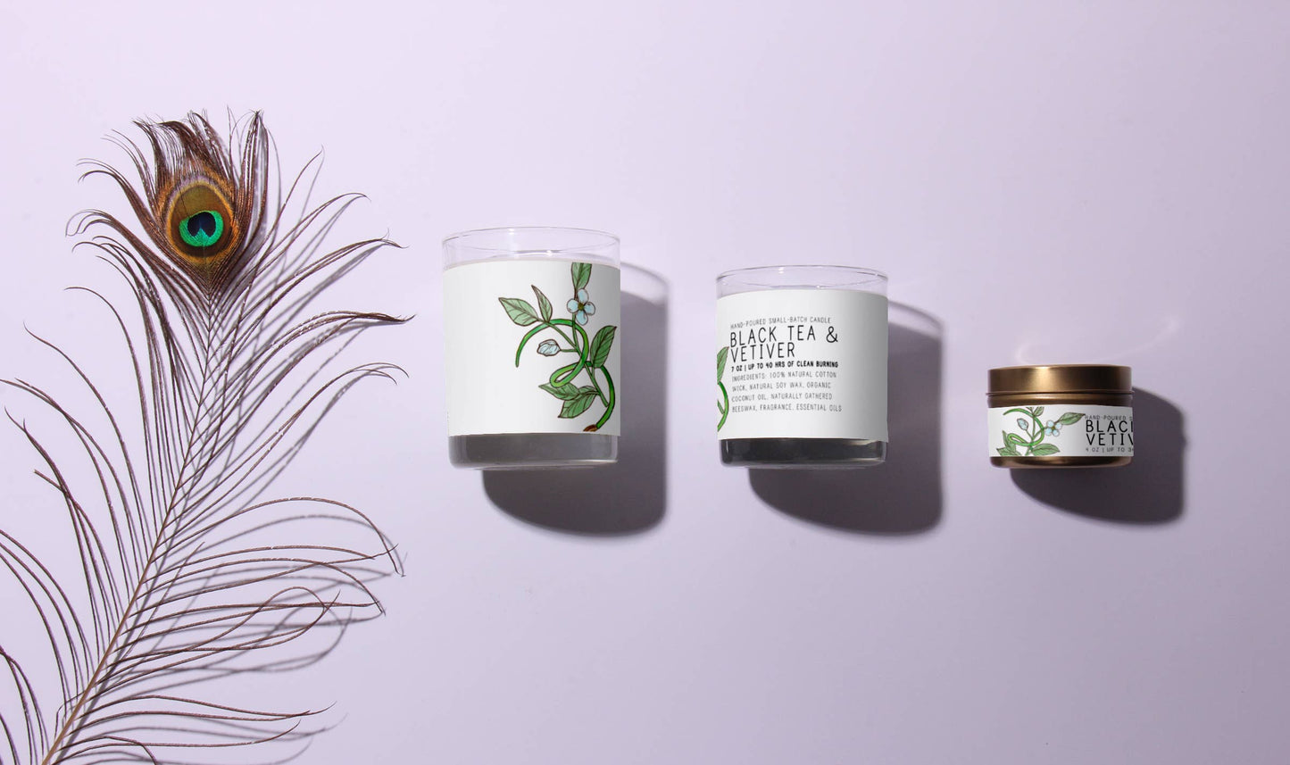 Black Tea Vetiver - Just Bee Candles: 7 oz (up to 40 hrs of clean burning)