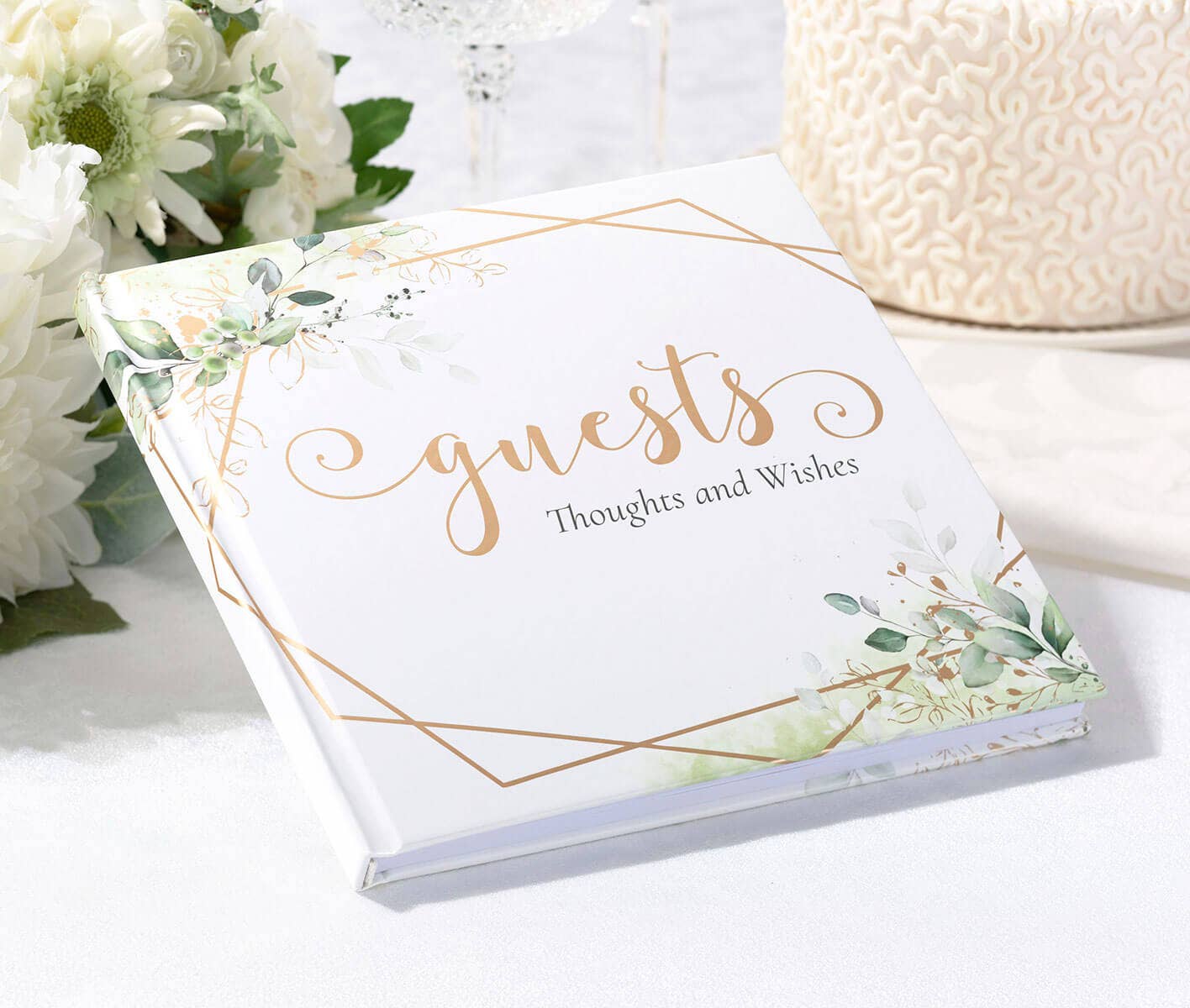 Botanical and Geometric Guest Book with Gold Accents