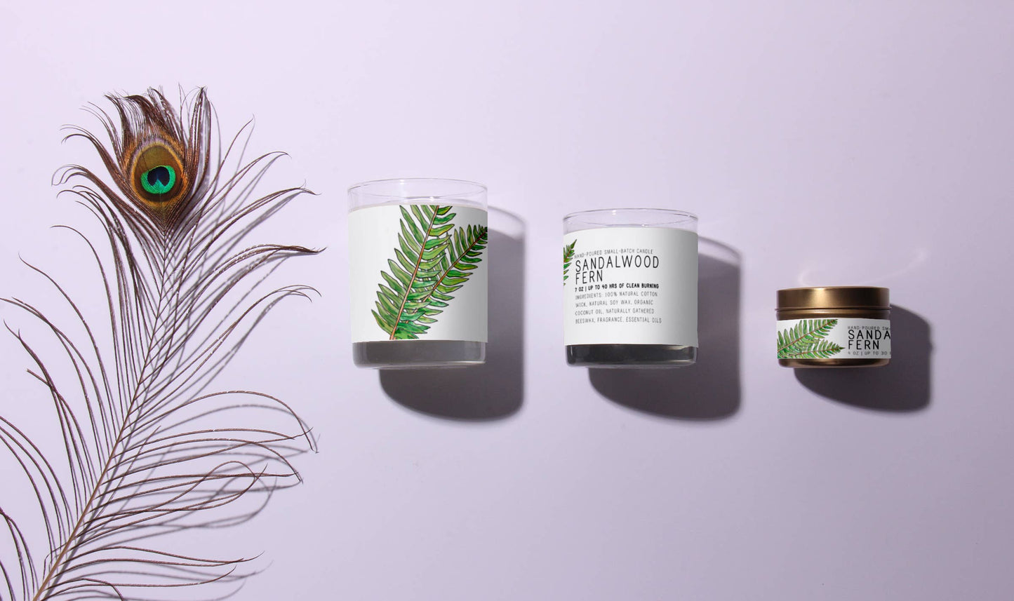 Sandalwood Fern - Just Bee Candles: 7 oz (up to 40 hrs of clean burning)