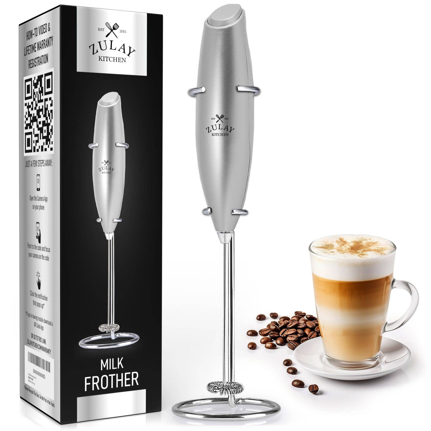 Powerful Handheld Milk Frother - With Stand: Black