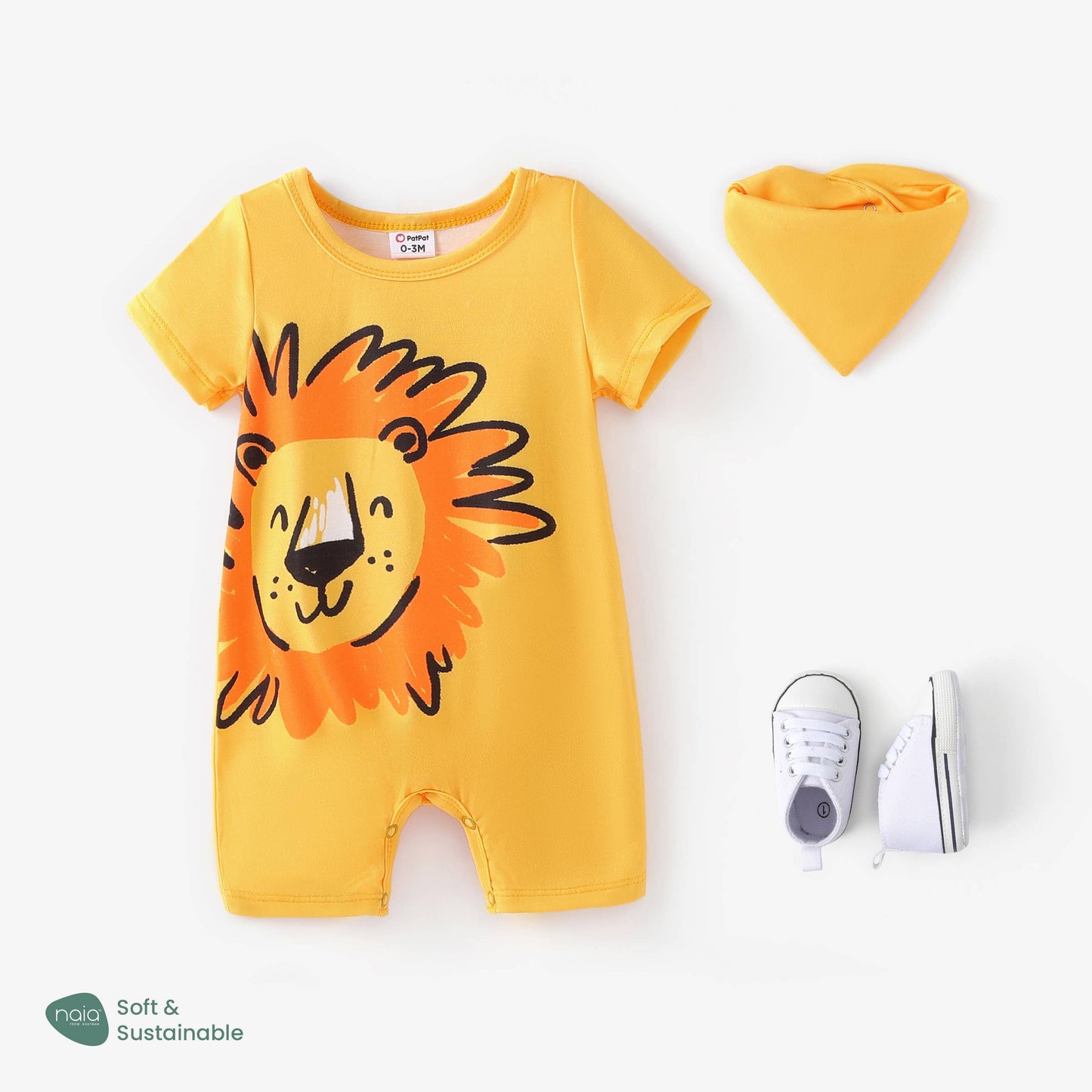 Baby Unisex 2pcs Naia Lion Romper & Bib Set/Prewalker Shoes: Black / Toddler US 5