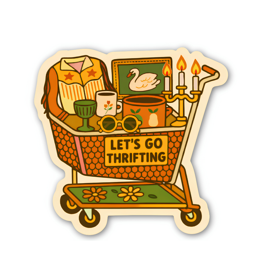 Let’s Go Thrifting Vintage Shopping Cart Sticker, Thrifted