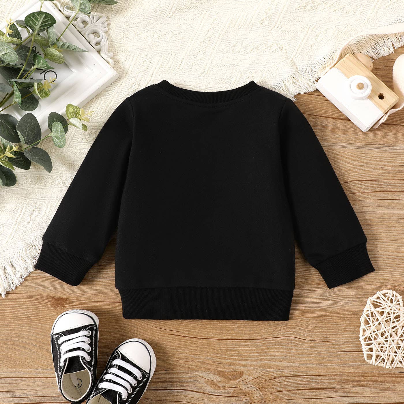 100% Cotton Baby Boy/Girl Letter Print Pullover: Black / 6-9 Months