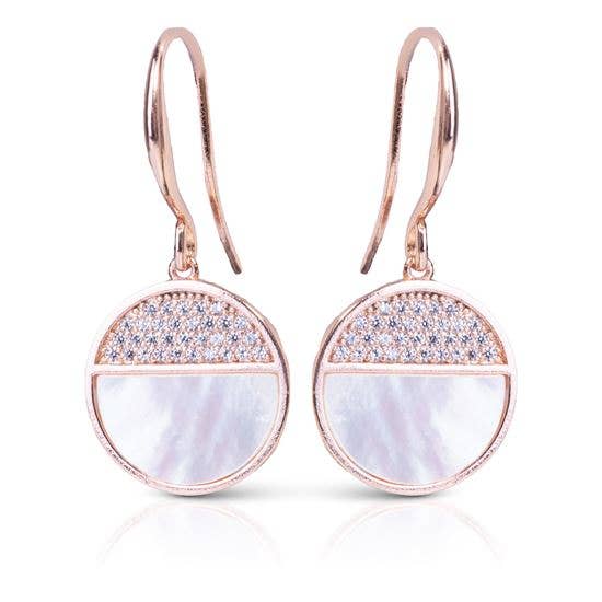 CZ/Mother of Pearl Disc Earrings - Rosegold