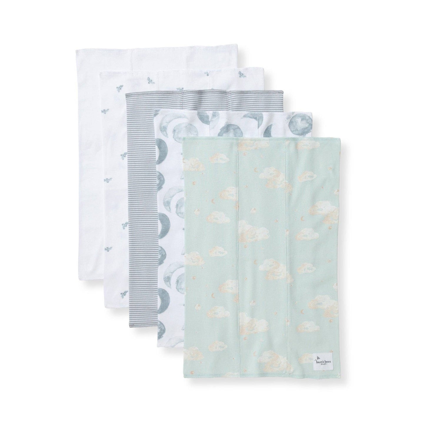 Set of 5 Hello Moon Burp Cloths: Quarry / One Size