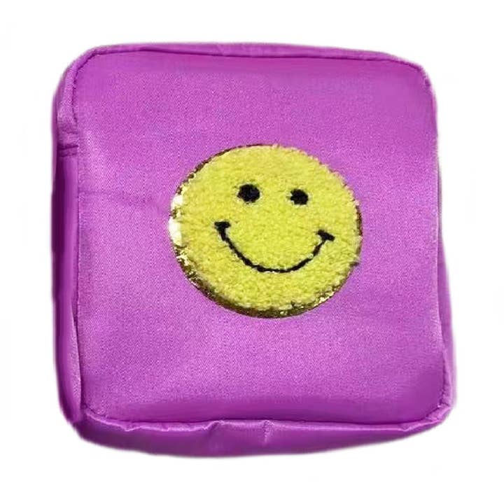 Varsity Collection Nylon Cosmetic Bag Smiley Face Chenille